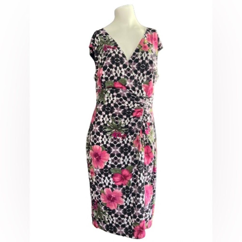 connected apparel Black Floral Print Midi Dress with Pink Blooms